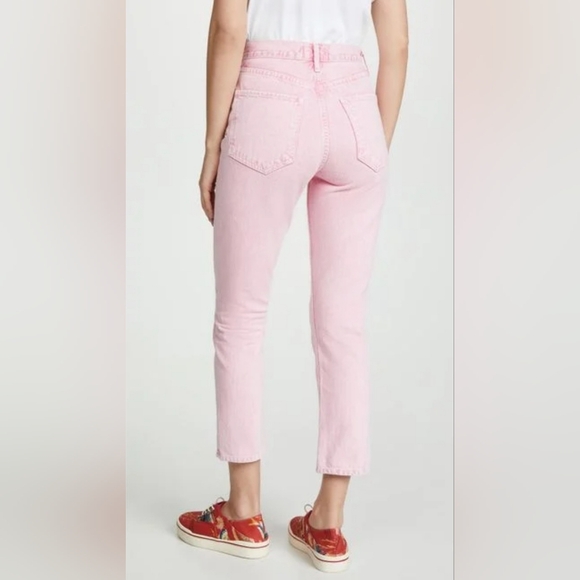 AGOLDE Riley High-Rise Straight Crop Jeans Potion Pink Distressed - Picture 3 of 10